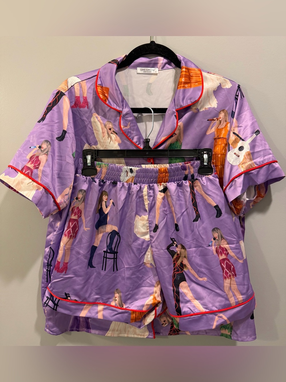 SheShow Swift Swiftie Eras Tour Outfits Satin Pajama Top and Shorts Set Size S
